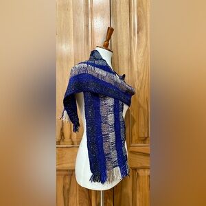 Subtle Waves/Striped Motif Woven Multicolored Fringed Scarf/Wrap EUC